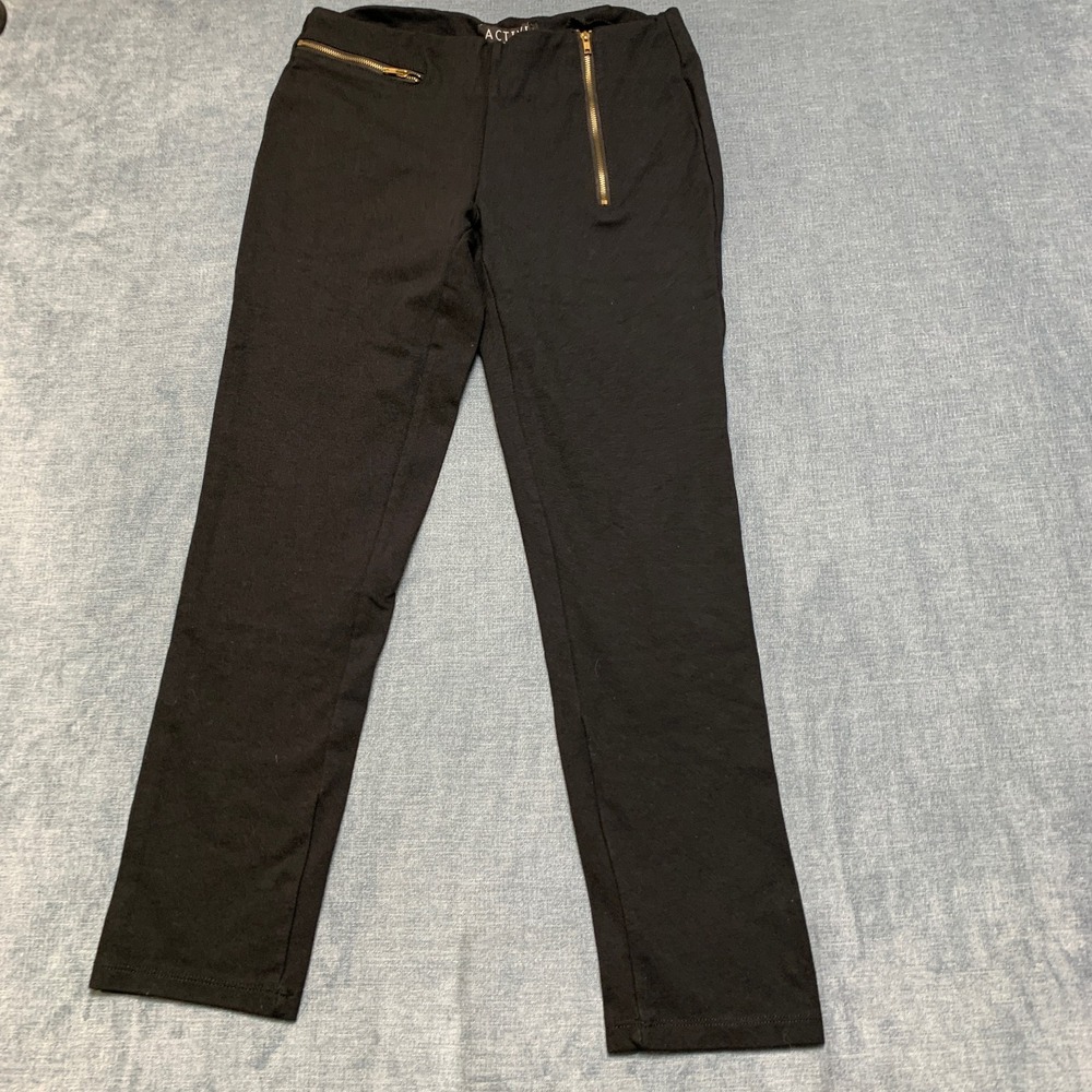 Active USA Pants Womens Large Black Zipper Pockets Back Pleated Straight Leg